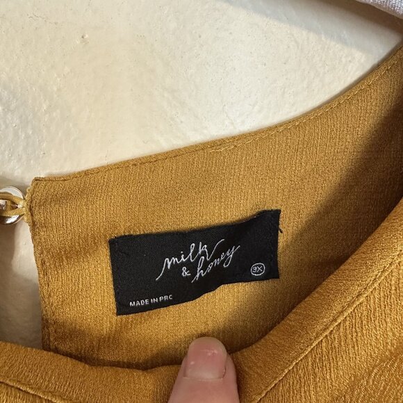 Milk & Honey Womens Blouse Mustard Yellow Ruffle Sleeve Shirt 3X Career Top - Picture 2 of 7